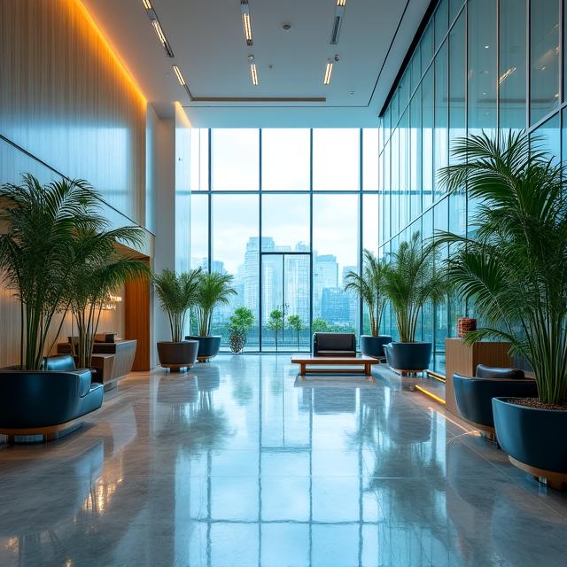 Modern professional lobby of Coral Brain AI London headquarters