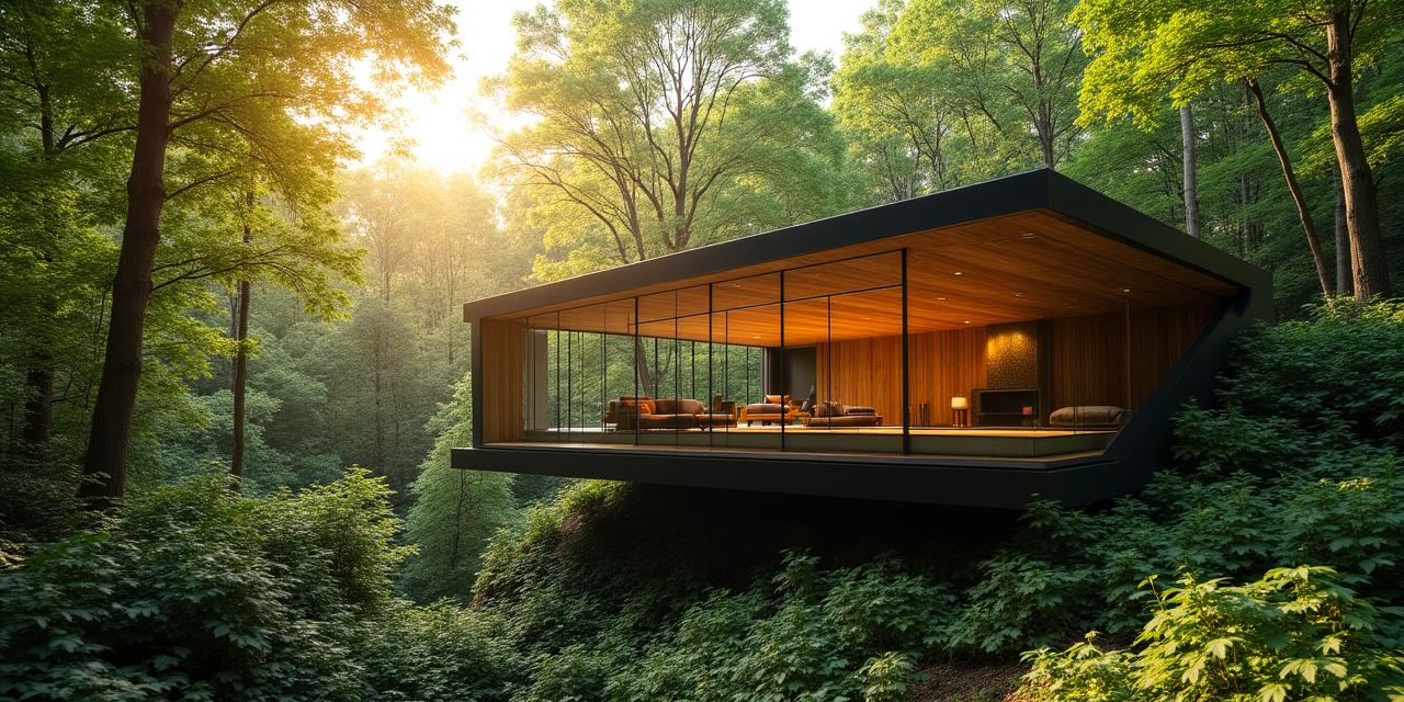 Futuristic smart home integrated with a green forest landscape